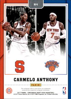 2017 Panini Contenders Draft Picks - Legacy #4 Carmelo Anthony Back