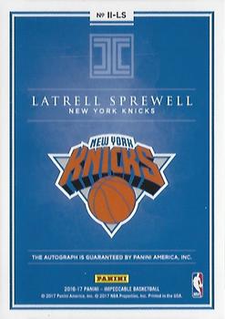 2016-17 Panini Impeccable - Indelible Ink Holo Silver #II-LS Latrell Sprewell Back