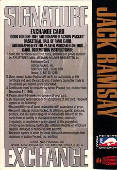 1995 Action Packed Hall of Fame - Autograph Redemption Cards #NNO Jack Ramsay Back