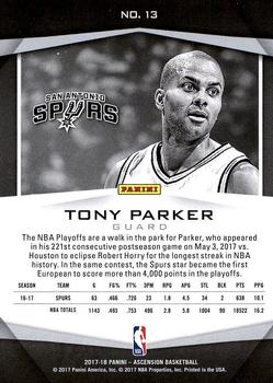 2017-18 Panini Ascension #13 Tony Parker Back