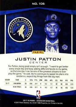 2017-18 Panini Ascension #106 Justin Patton Back