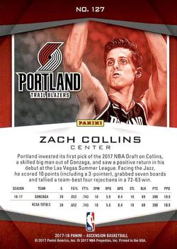 2017-18 Panini Ascension #127 Zach Collins Back