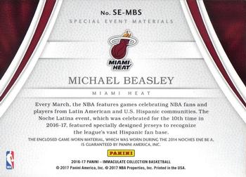 2016-17 Panini Immaculate Collection - Special Event Materials #SE-MBS Michael Beasley Back