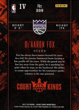 2017-18 Panini Court Kings #209 De'Aaron Fox Back