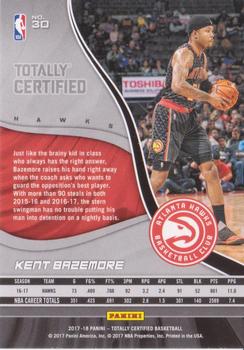 2017-18 Panini Totally Certified #30 Kent Bazemore Back