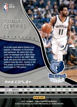 2017-18 Panini Totally Certified #84 Mike Conley Back