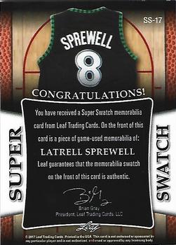 2017 Leaf Best of Basketball Unopened Edition Super Swatch #SS-17 Latrell Sprewell Back