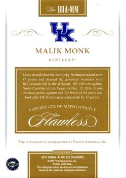 2017 Panini Flawless Collegiate - Rookie Autographs Gold #BRA-MM Malik Monk Back