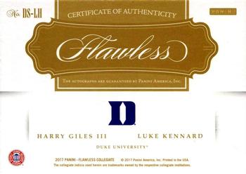 2017 Panini Flawless Collegiate - Flawless Dual Signatures Sapphire #DS-LH Harry Giles / Luke Kennard Back
