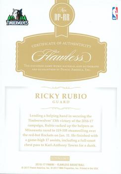 2016-17 Panini Flawless - Distinguished Patch Signatures Gold #DP-RR Ricky Rubio Back