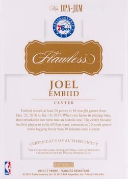 2016-17 Panini Flawless - Dual Patch Autographs Gold #22 Joel Embiid Back