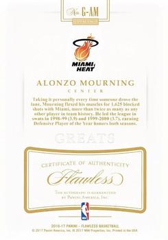 2016-17 Panini Flawless - Greats Gold Proof #G-AM Alonzo Mourning Back