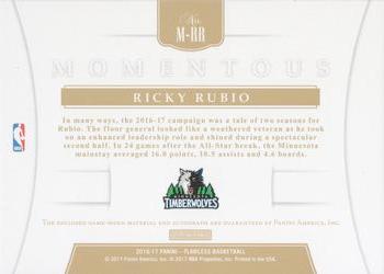 2016-17 Panini Flawless - Momentous Patch Autographs #M-RR Ricky Rubio Back
