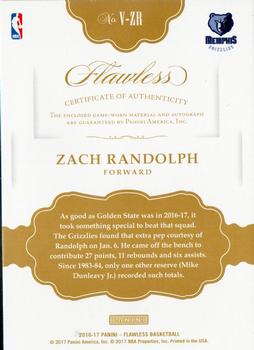 2016-17 Panini Flawless - Vertical Patch Autographs Gold #V-ZR Zach Randolph Back