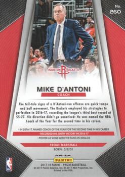 2017-18 Panini Prizm - Prizms Red White and Blue #260 Mike D'Antoni Back