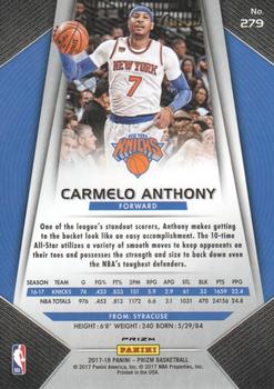 2017-18 Panini Prizm - Prizms Red White and Blue #279 Carmelo Anthony Back