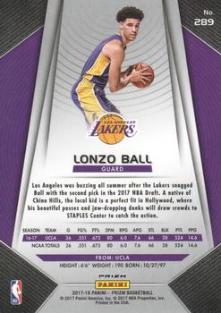 2017-18 Panini Prizm - Prizms Red White and Blue #289 Lonzo Ball Back