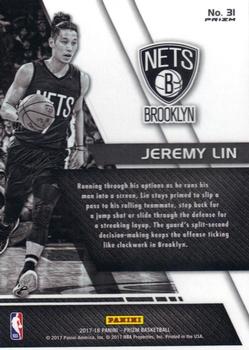 2017-18 Panini Prizm - Fundamentals Prizms Green #31 Jeremy Lin Back