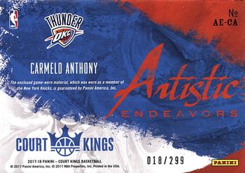 2017-18 Panini Court Kings - Artistic Endeavors #AE-CA Carmelo Anthony Back