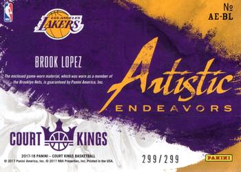 2017-18 Panini Court Kings - Artistic Endeavors #AE-BL Brook Lopez Back