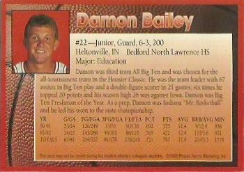 1992-93 Indiana Hoosiers #NNO Damon Bailey Back