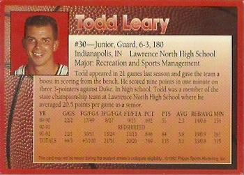 1992-93 Indiana Hoosiers #NNO Todd Leary Back