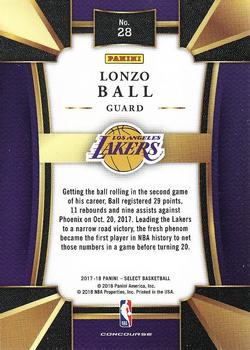 2017-18 Panini Select #28 Lonzo Ball Back