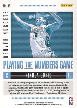 2017-18 Panini Contenders - Playing the Numbers Game #15 Nikola Jokic Back