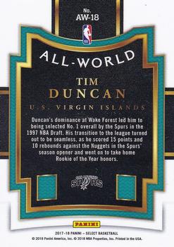 2017-18 Panini Select - All-World #AW-18 Tim Duncan Back