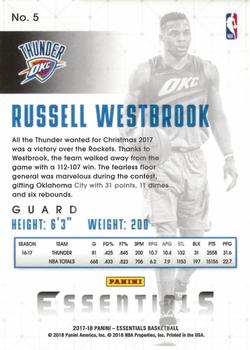 2017-18 Panini Essentials #5 Russell Westbrook Back