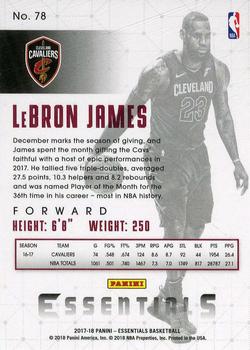 2017-18 Panini Essentials #78 LeBron James Back