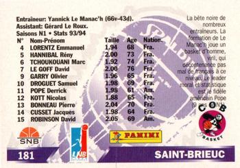 1994-95 Panini LNB (France) #181 Saint-Brieuc (Roster) Back