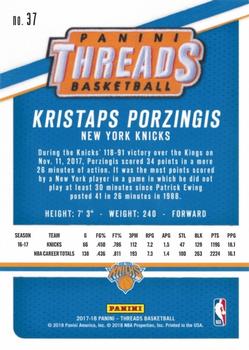 2017-18 Panini Threads #37 Kristaps Porzingis Back