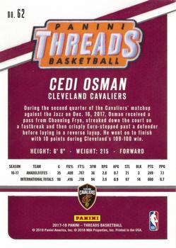 2017-18 Panini Threads #62 Cedi Osman Back
