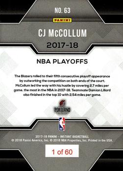 2017-18 Panini Instant NBA Playoffs #63 C.J. McCollum Back