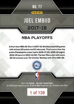 2017-18 Panini Instant NBA Playoffs #77 Joel Embiid Back