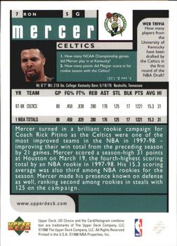 1998-99 UD Choice Preview #7 Ron Mercer Back