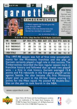1998-99 UD Choice Preview #85 Kevin Garnett Back