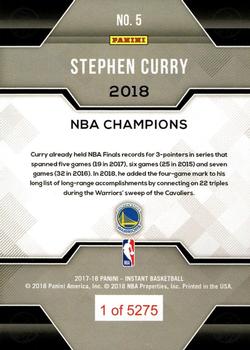 2017-18 Panini Instant Golden State Warriors NBA Champions #5 Stephen Curry Back
