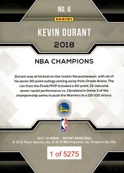 2017-18 Panini Instant Golden State Warriors NBA Champions #6 Kevin Durant Back