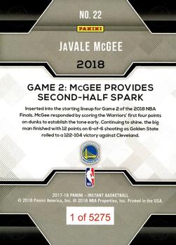 2017-18 Panini Instant Golden State Warriors NBA Champions #22 JaVale McGee Back