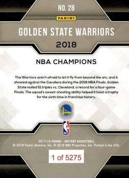 2017-18 Panini Instant Golden State Warriors NBA Champions #28 Golden State Warriors Back