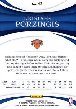 2017-18 Panini Immaculate Collection #42 Kristaps Porzingis Back
