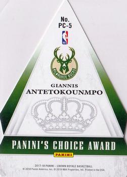 2017-18 Panini Crown Royale - Panini's Choice #PC-5 Giannis Antetokounmpo Back
