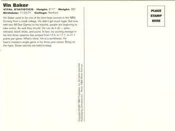 1997 Scholastic Ultimate NBA Postcards #NNO Vin Baker Back