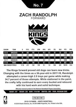 2018-19 Hoops #7 Zach Randolph Back