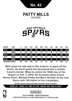 2018-19 Hoops #43 Patty Mills Back
