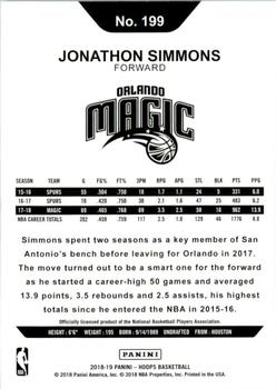 2018-19 Hoops #199 Jonathon Simmons Back
