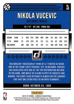 2018-19 Donruss #49 Nikola Vucevic Back