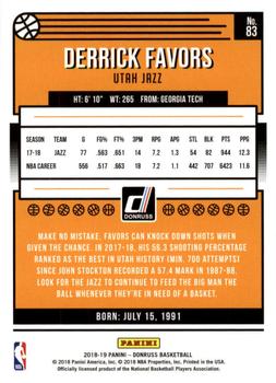 2018-19 Donruss #83 Derrick Favors Back